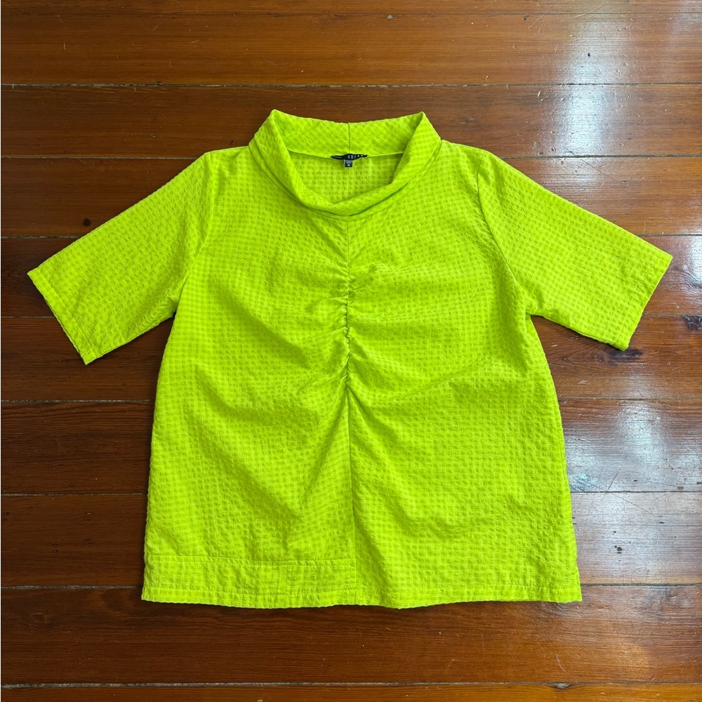 Kozan Lime Green Ruched Front Lightweight Check Pattern Top Sz XL Lagenlook 🧡🍄